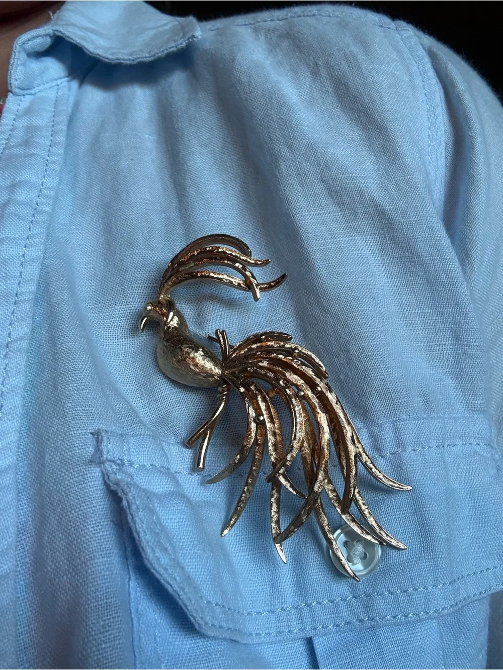 Vintage Avon Gold Tone Bird of Paradise Brooch Statement Pin 3.5”